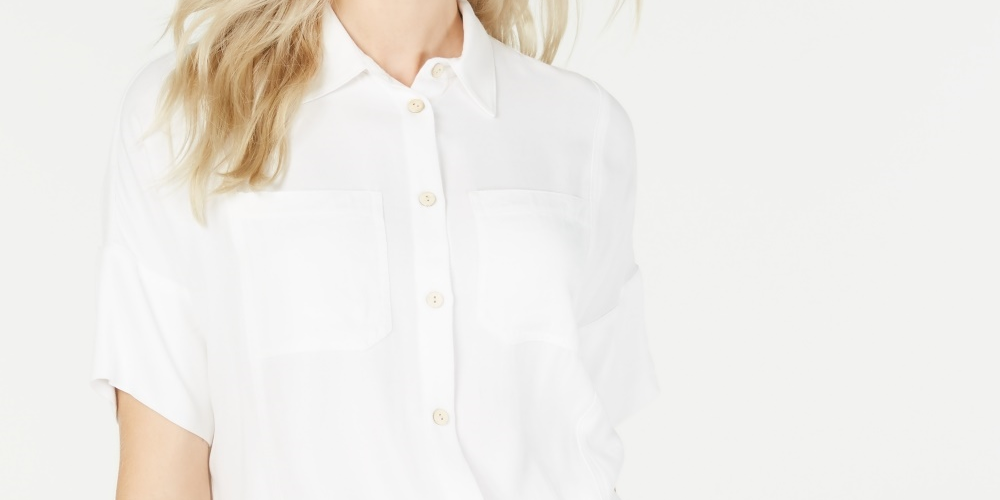 OAT Women's Boxy Button Front Shirt White Size Medium