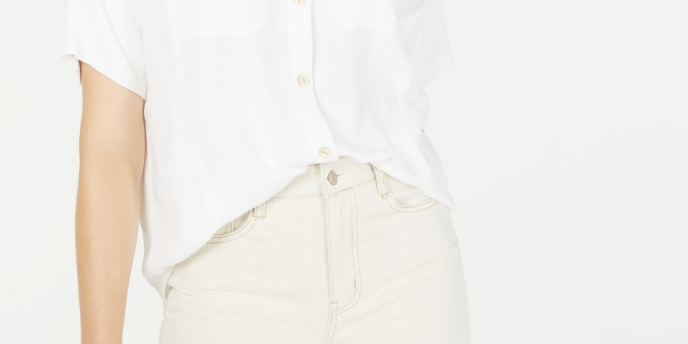 OAT Women's Boxy Button Front Shirt White Size Medium