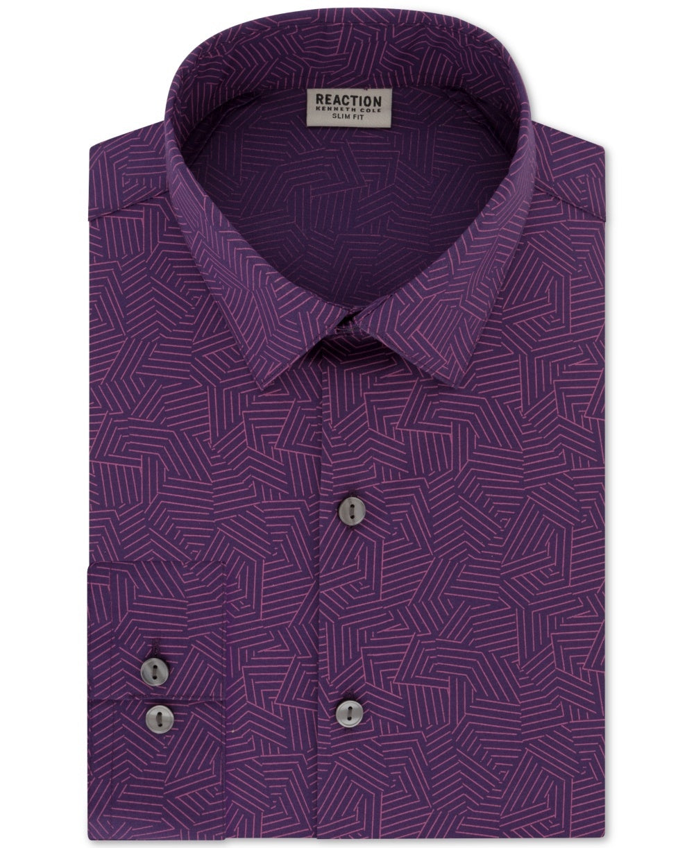 Kenneth Cole Reaction Men's Printed Slim Fit Button Down Shirt Purple Size 16X32X33