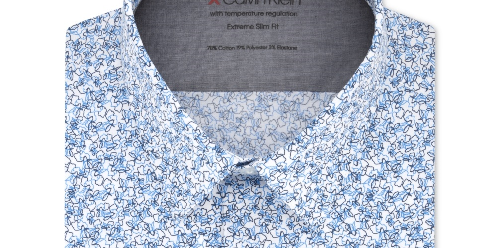 Calvin Klein Men's Extreme Slim Fit Print Button-Down Shirt Blue Size 14.5X32-33