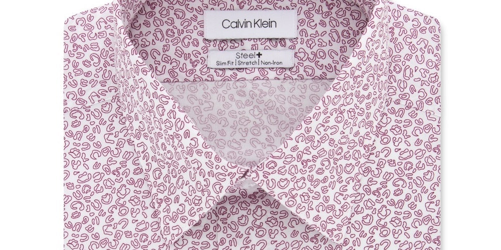 Calvin Klein Men's Slim Fit Non Iron Performance Stretch Abstract Print Dress Shirt Red Size 17X34-35