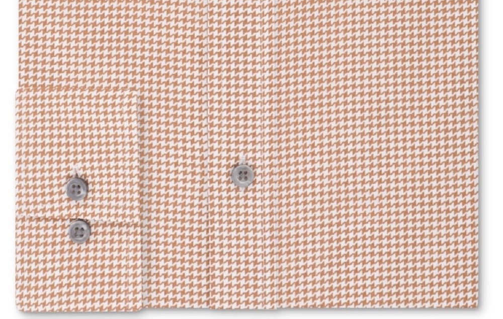Sean John Men's Classic/Regular Fit Brown Print Dress Shirt Beige Size 15X32-33