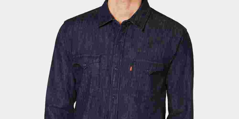 Levi's Men's Matthew New Western Denim Shirt Bright Blue Size Small