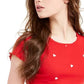 Love Tribe Juniors' Heart-Print Lettuce-Edge T-Shirt Bright Red Size Medium