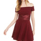B Darlin Women's Short Sleeve Off Shoulder Short Fit Flare Cocktail Dress Wine Size 0
