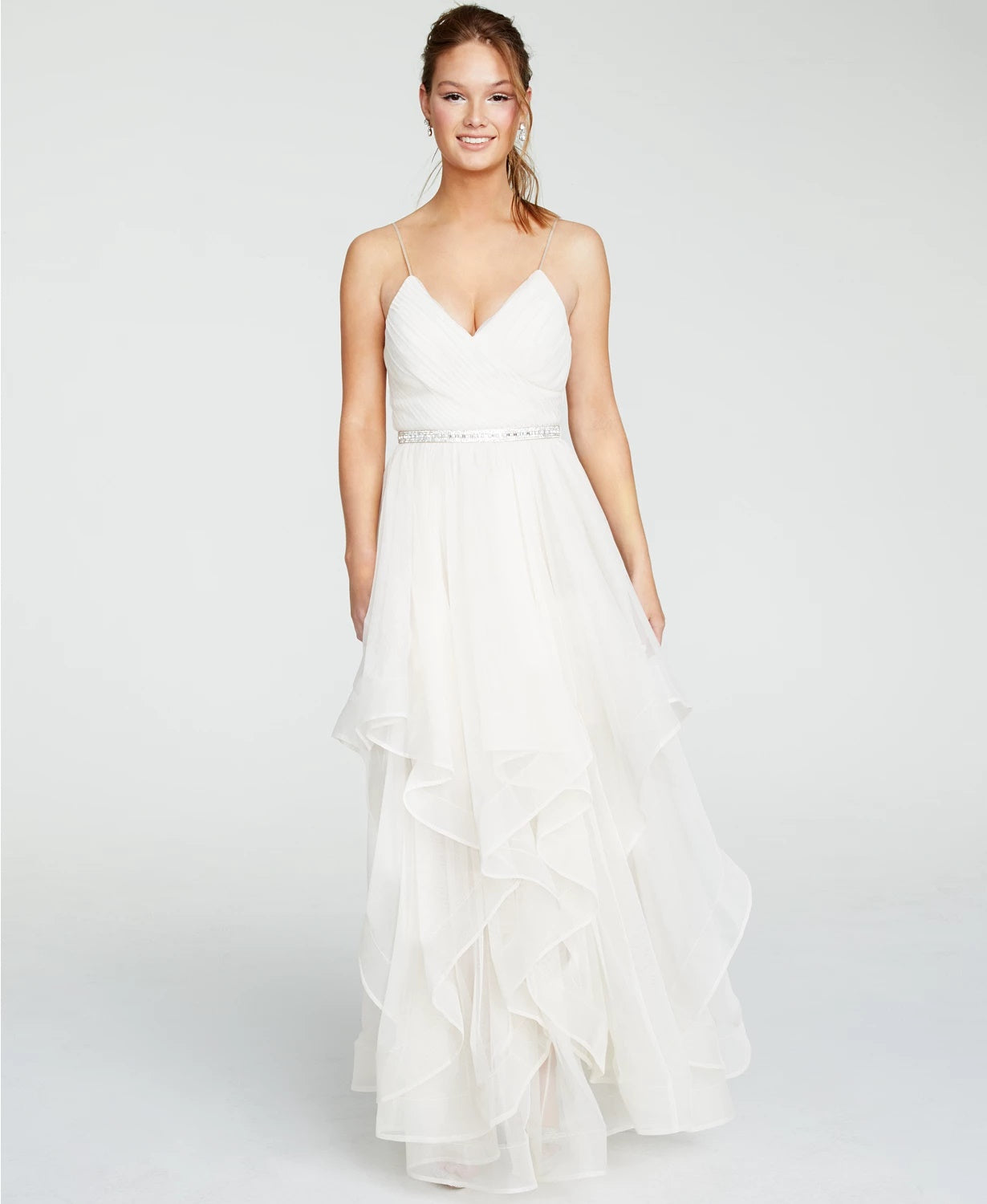 Sequin Hearts Juniors' Rhinestone-Belted Gown White Size 3