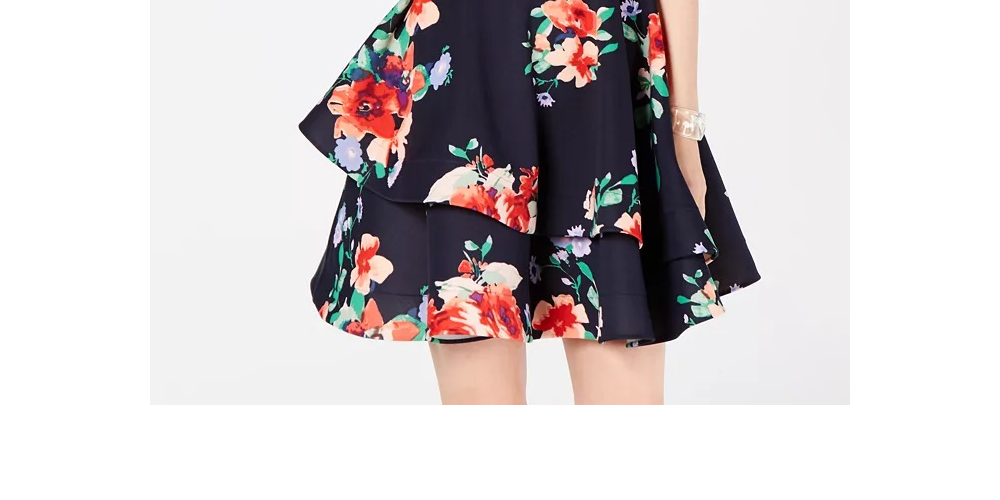 Sequin Hearts Junior's Floral Double Ruffle Dress Red Size 5
