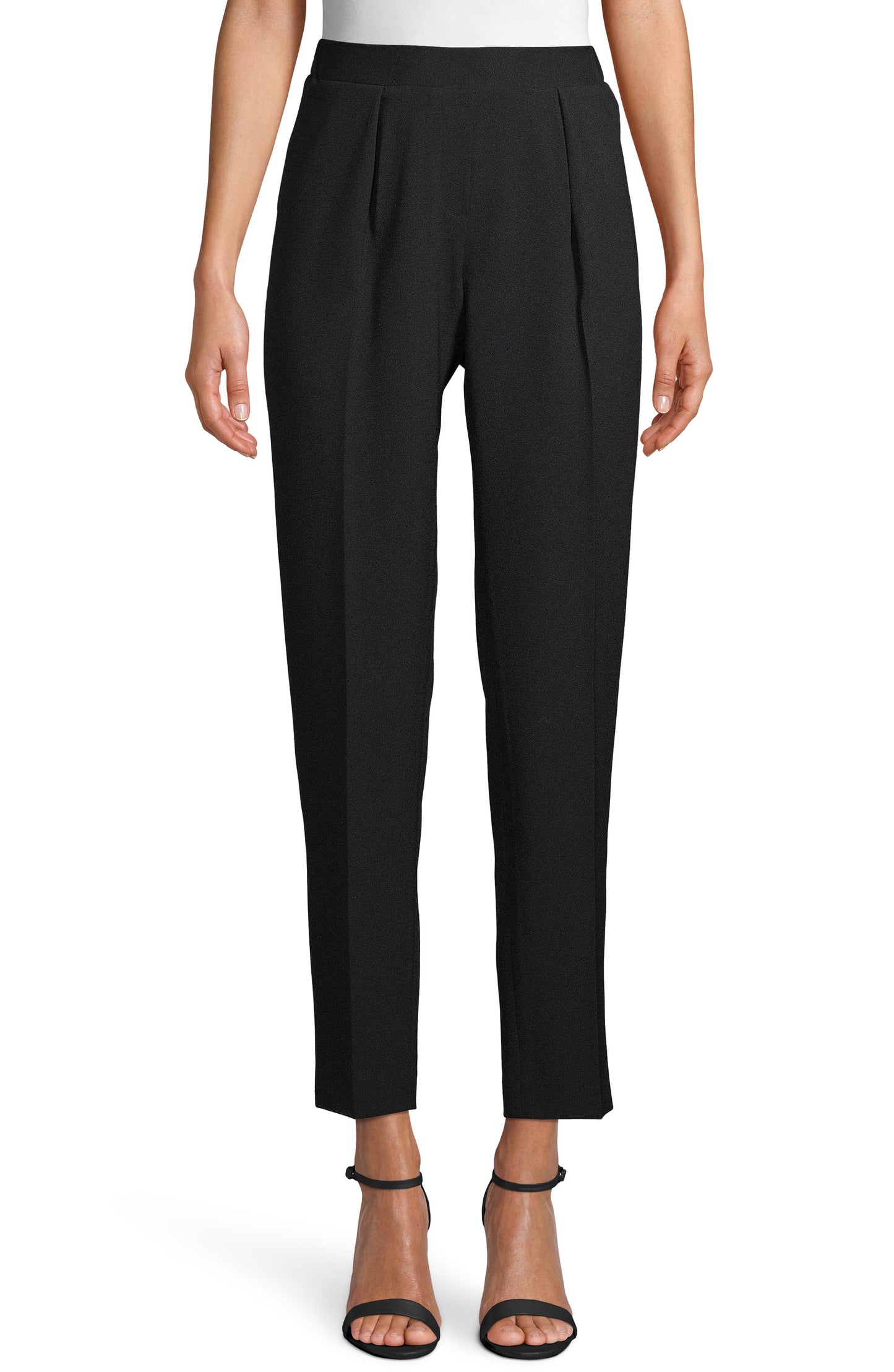 Anne Klein Women's Pleat Front Pull-On Trousers Black Size Small