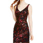 Sequin Hearts Women's Sequined Printed Sleeveless V Neck Short Body Con Cocktail Dress Black Red Size 7
