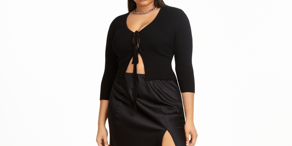 Danielle Bernstein Women's Tie Front Cardigan Black Size 2X