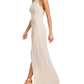 City Studios Juniors' Shimmer Halter Gown Silver Size 1