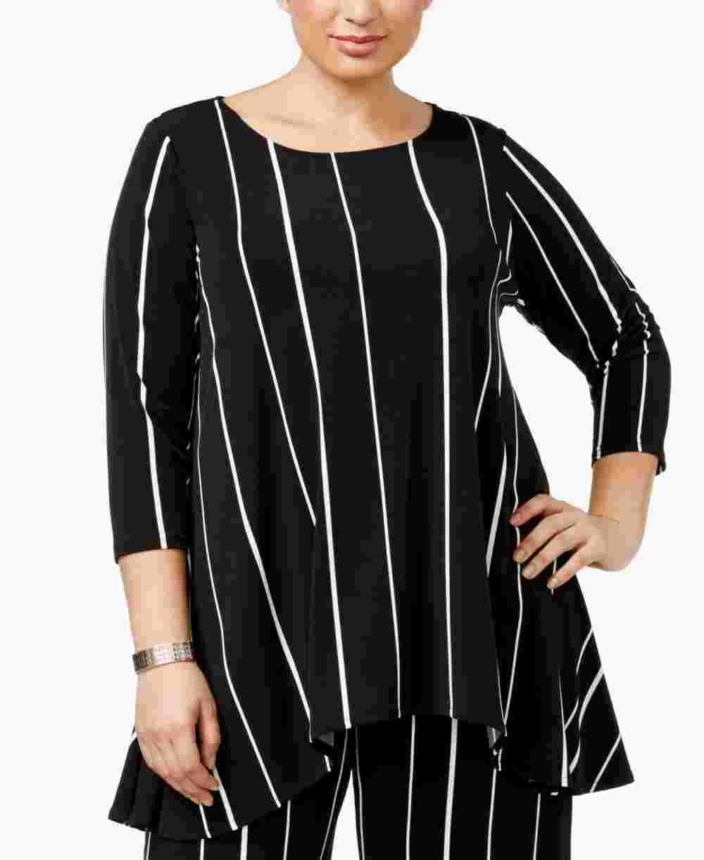 Alfani Women's Petite Largeus Size Striped High-Low Top Black 0X