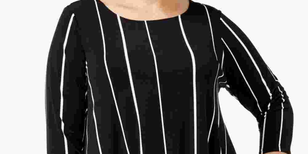 Alfani Women's Petite Largeus Size Striped High-Low Top Black 0X