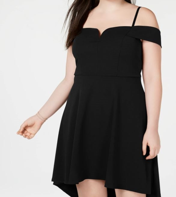 city-studios-womens-spaghetti-strap-off-shoulder-above-the-knee-fit-flare-party-dress-black-size-24w