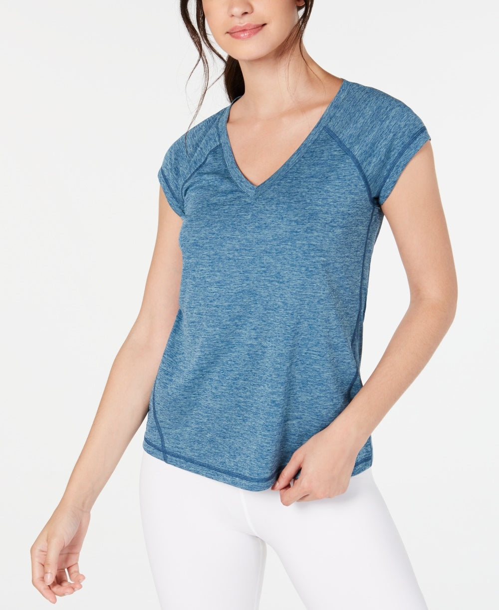 Ideology Women's Teal Short Sleeve V Neck Top Blue Size Medium