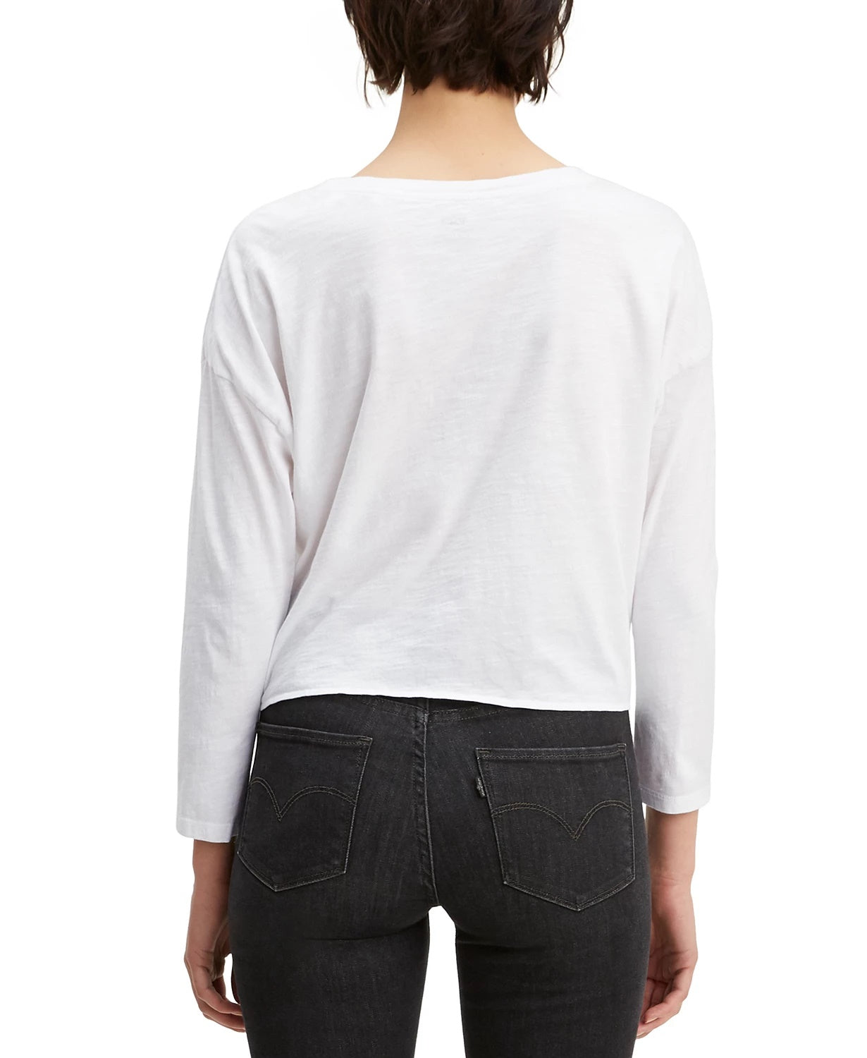 Levi's Women's Tie Front Long Sleeve Cotton T-Shirt White Size Extra Small