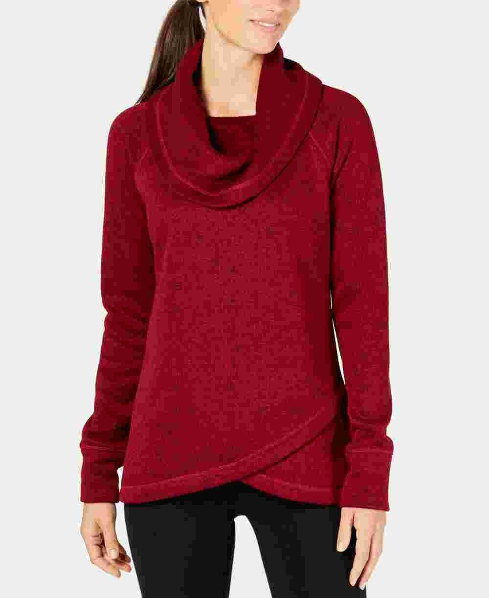 Ideology Women's Cowl Neck Fleece Pullover Sweater Red Size X-Small