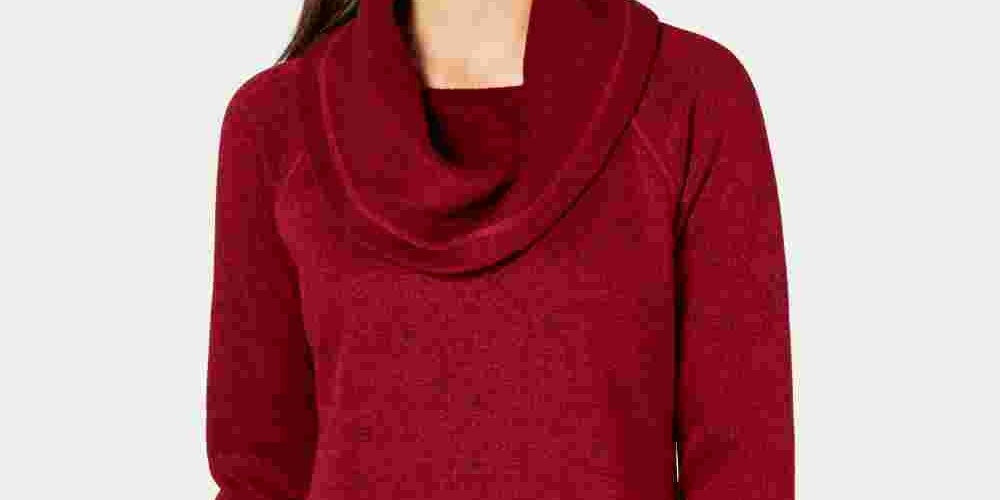 Ideology Women's Cowl Neck Fleece Pullover Sweater Red Size X-Small