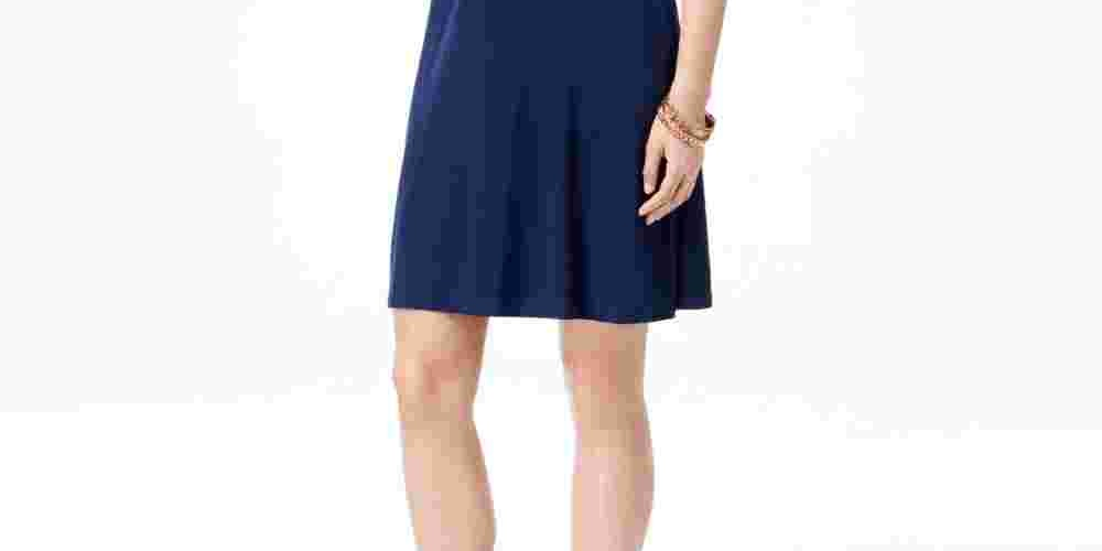 Style & Co Women's Petite Short-Sleeve A-Line Dress Blue Petite Large
