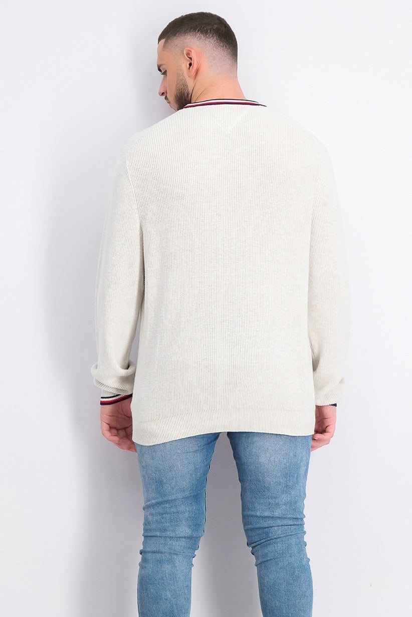 Tommy Hilfiger Men's Geneva Regular Fit Tipped Ribbed Knit Sweater White Size XX-Large