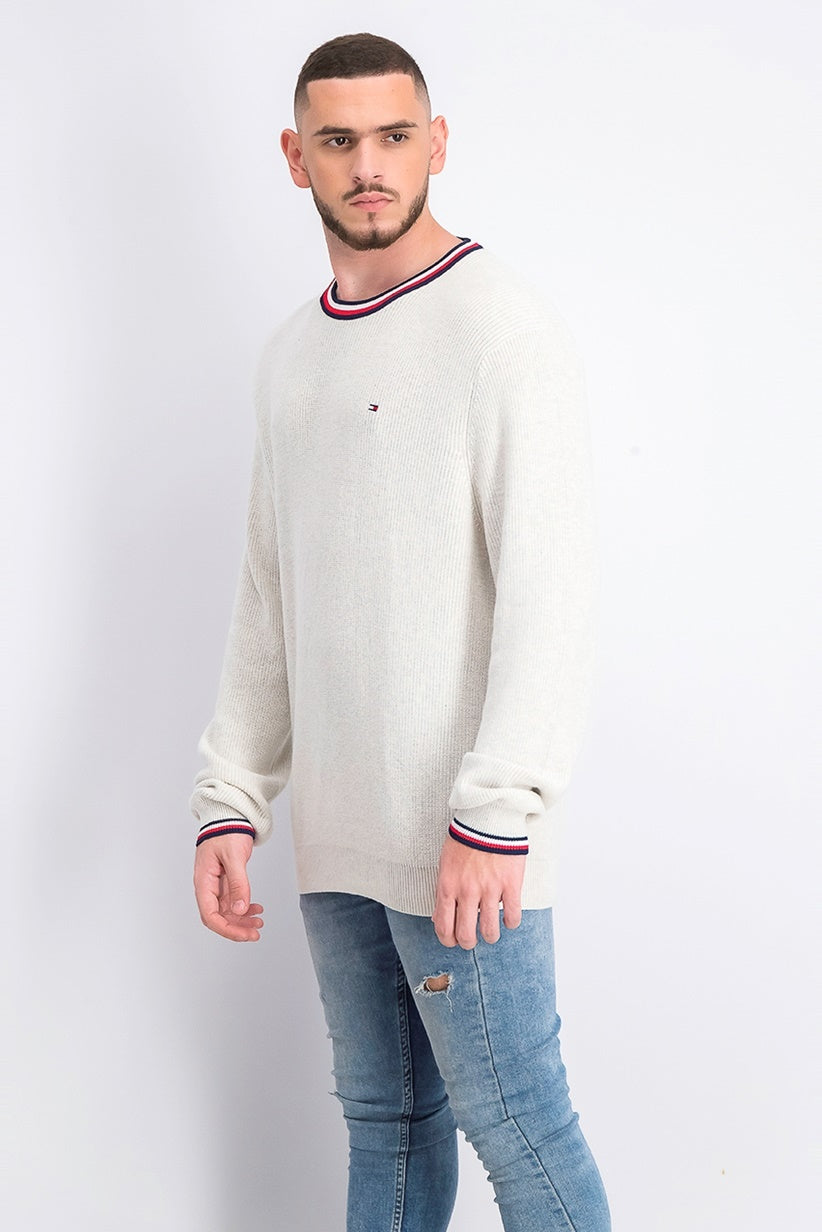 Tommy Hilfiger Men's Geneva Regular Fit Tipped Ribbed Knit Sweater White Size XX-Large