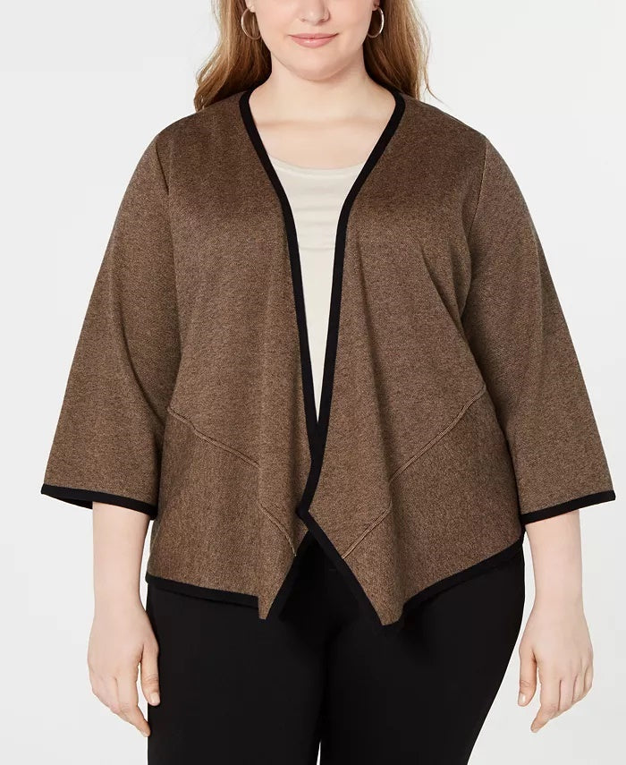 Alfani Women's Plus Size Drape-Front Cardigan  Dark Beige Size 1X