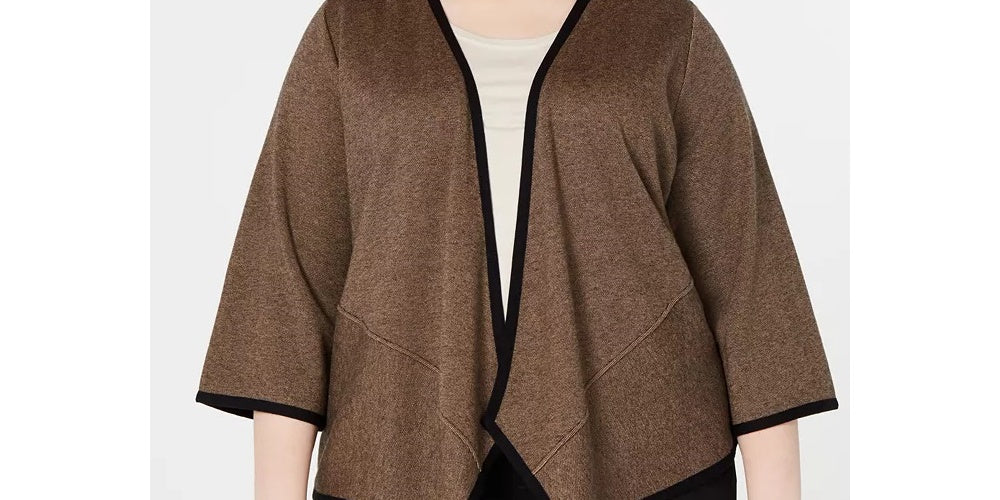 Alfani Women's Plus Size Drape-Front Cardigan  Dark Beige Size 1X