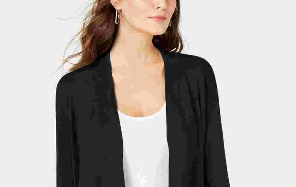 Alfani Women's Open Front Tie Sleeve Cardigan Sweater Black Size X-Small
