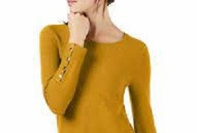 Alfani Women's Ribbed Snap Detail Sweater Yellow Size Large