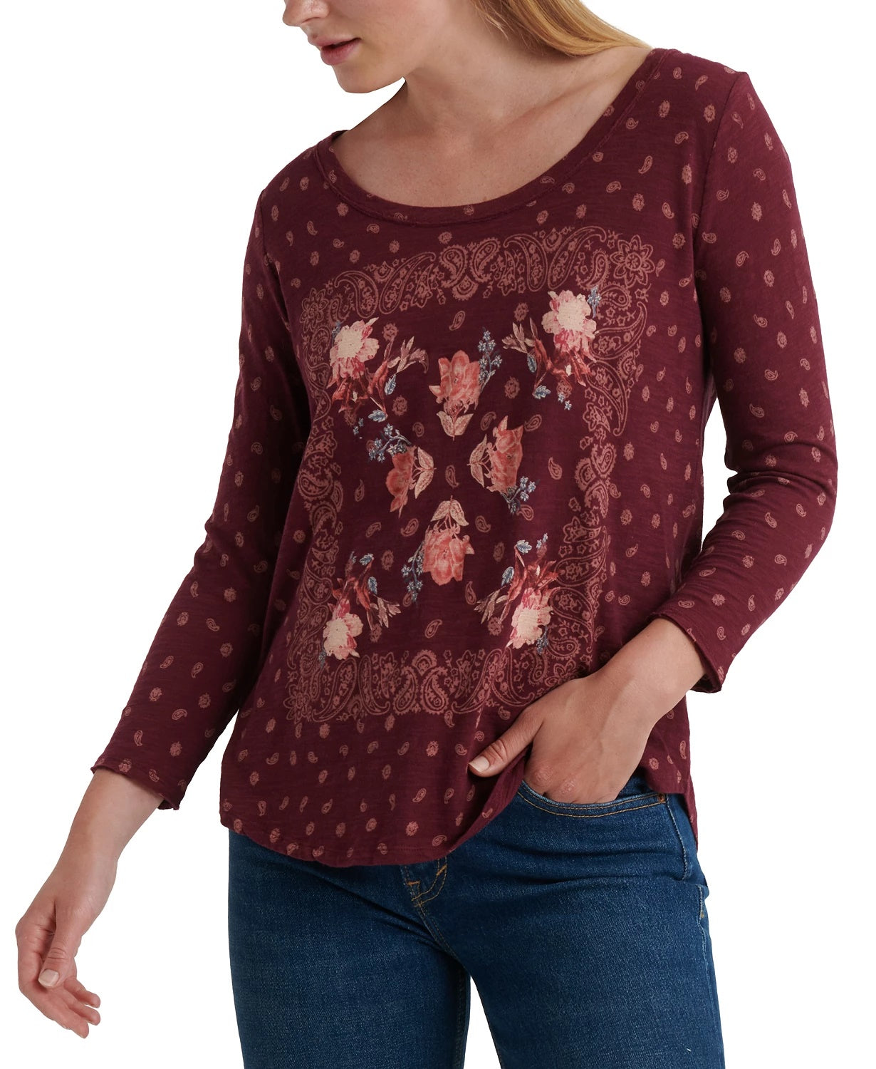 Lucky Brand Women's Matchbox Long Sleeve T-Shirt Red Size X-Small
