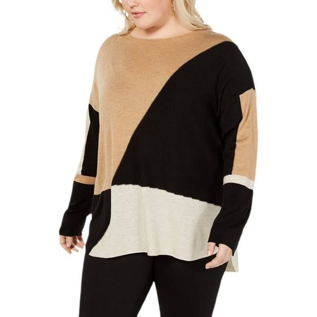 INC International Concepts Women's Plus Size Long-Sleeve High-Low Sweater Yellow Size 1X