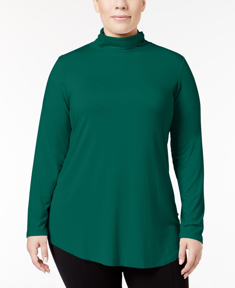 JM Collection Women's Plus Turtleneck Top Green Size 1X