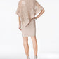 R & M Richards Women's Petite Sequined Cape Sheath Dress Taupe Size 6 P