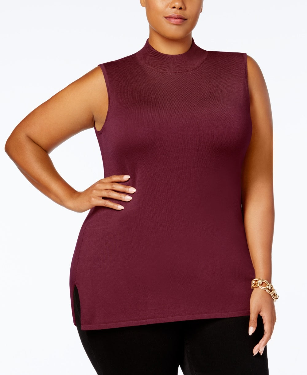 JM Collection Women's Plus Mock Neck Sleeveless Sweater Red Size 3X