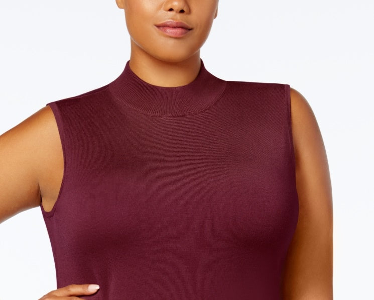 JM Collection Women's Plus Mock Neck Sleeveless Sweater Red Size 3X