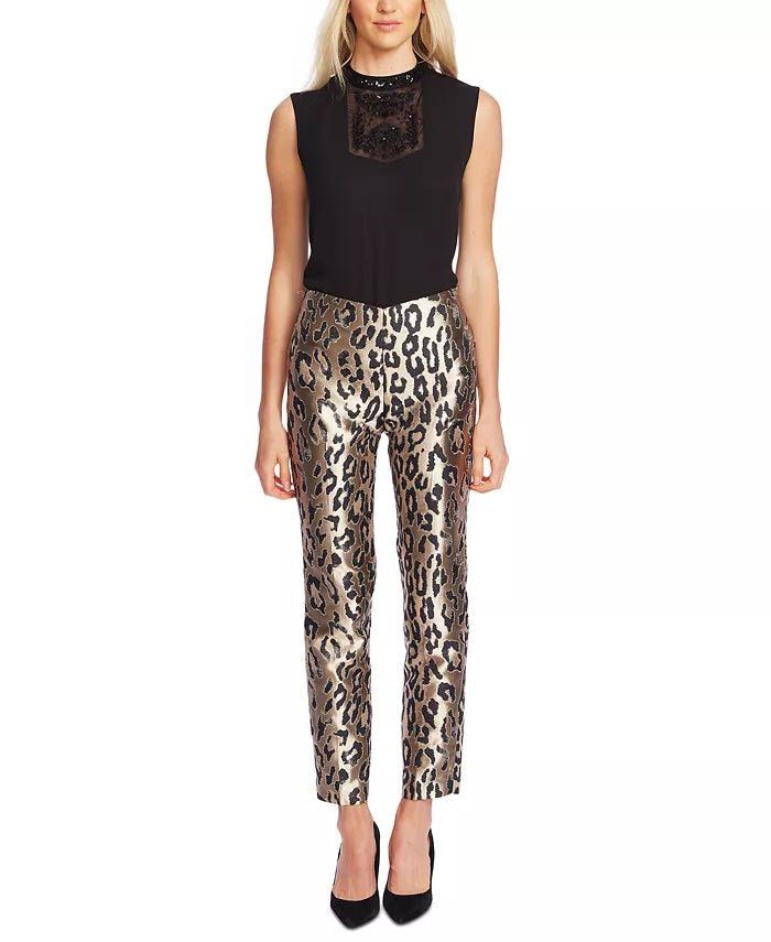 Vince Camuto Women's Leopard-Print Jacquard Pants Gray Size 10