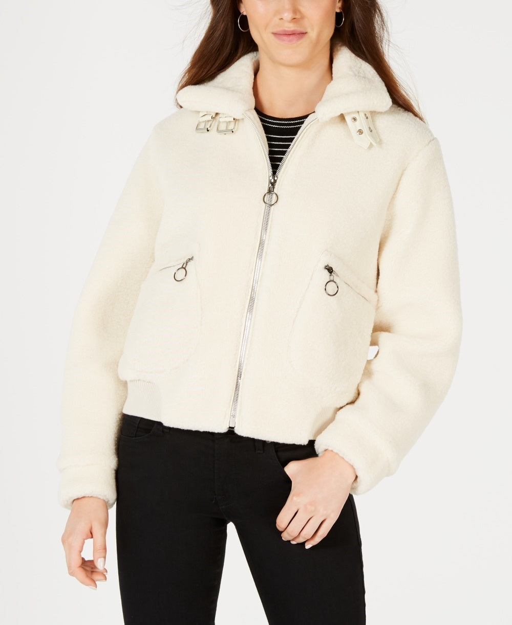 Collection B Juniors Faux-Fur Teddy Bomber Jacket Natural Size X-Large