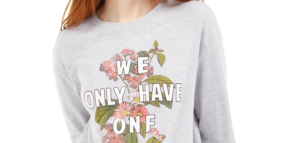 Rebellious One Juniors' One Planet Graphic T-Shirt Gray Size X-Large