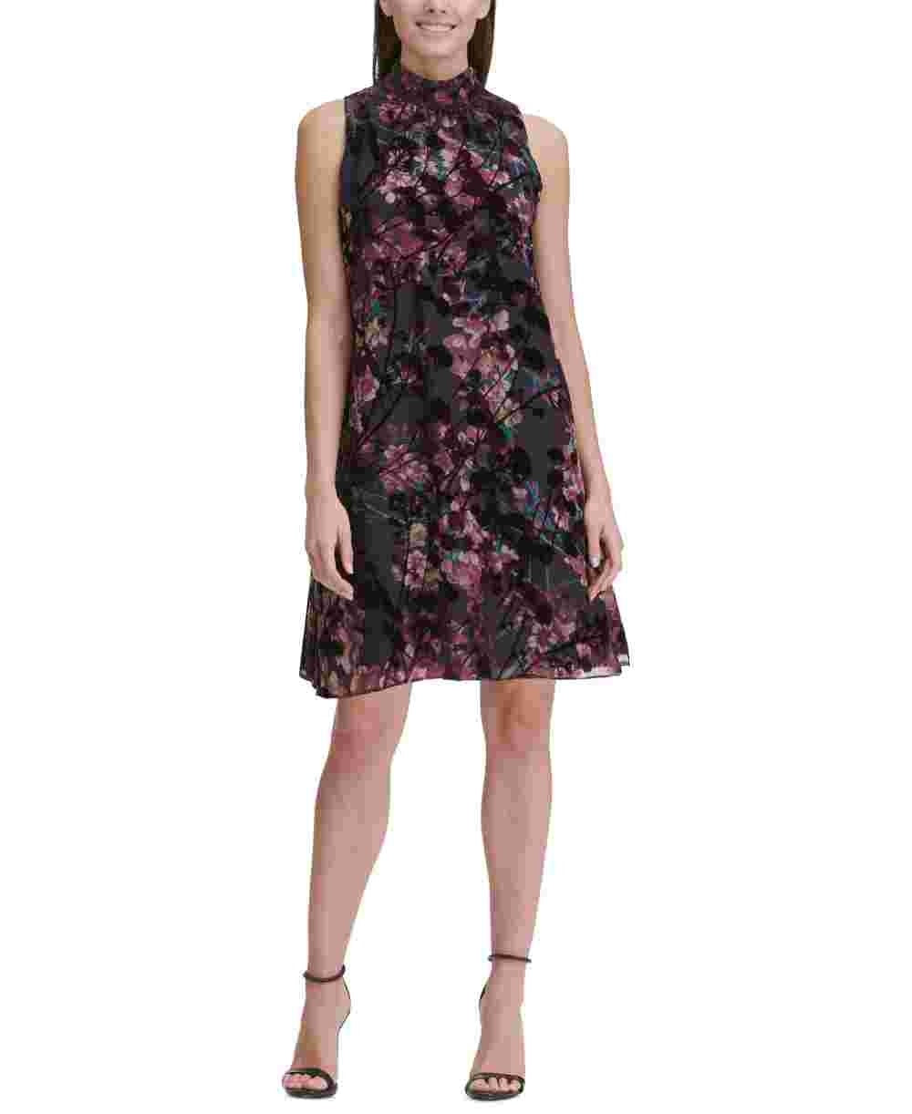 tommy-hilfiger-womens-mock-neck-floral-chiffon-dress-purple-size-11