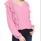Planet Gold Junior's Ruffle Jacquard Top Pink Size Medium