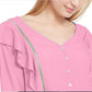 Planet Gold Junior's Ruffle Jacquard Top Pink Size Medium