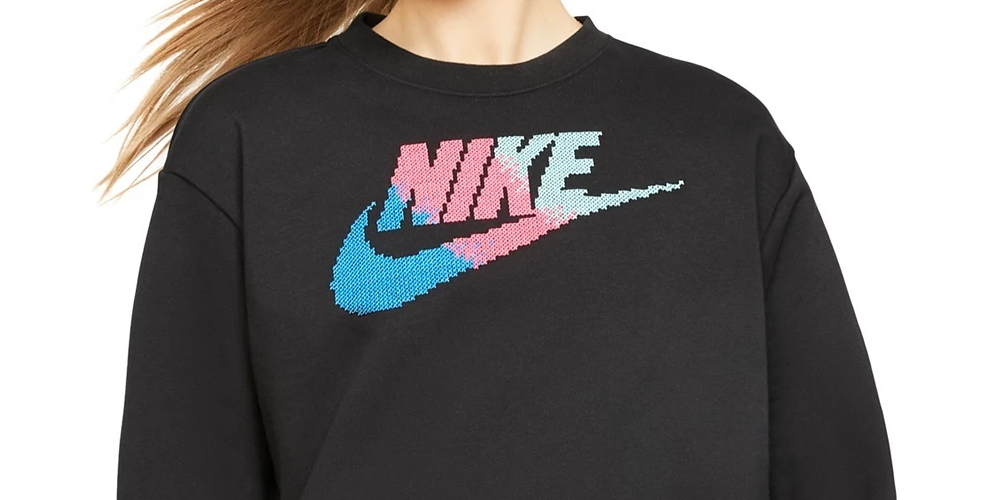 Nike Women's Sportswear Print Logo Cropped Sweatshirt Black Size Large