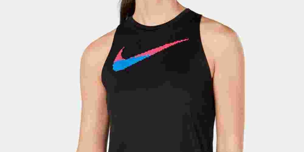Nike Women's Dri-FIT Printed-Logo Racerback Running Tank Top Charcoal Size Large