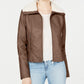Coffee Shop Juniors Faux Fur-Collar Moto Jacket Peanuts Beige Size Small