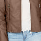 Coffee Shop Juniors Faux Fur-Collar Moto Jacket Peanuts Beige Size Small