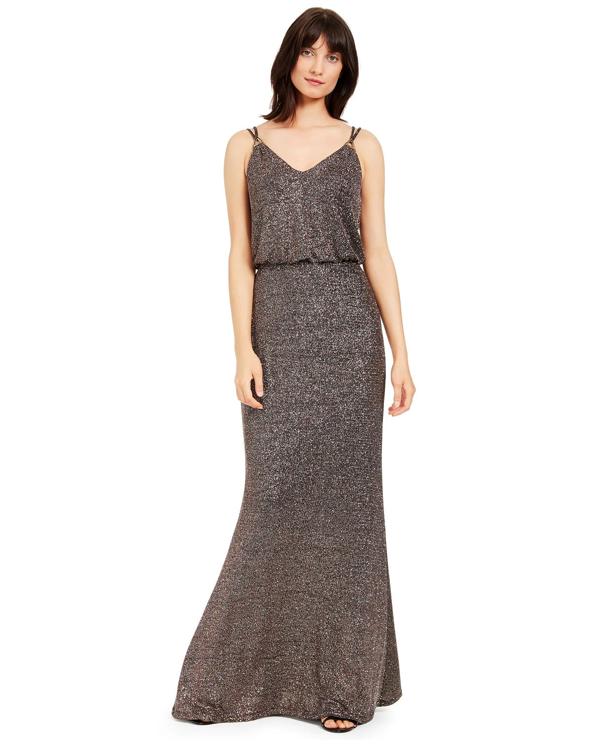 Calvin Klein Women's Metallic Blouson Gown Charcoal Size 8