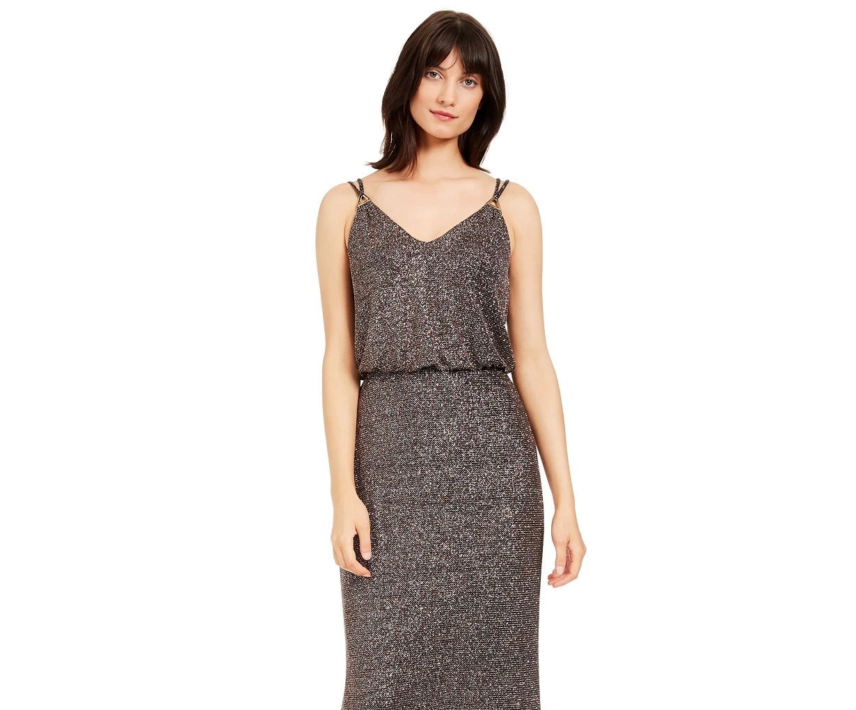 Calvin Klein Women's Metallic Blouson Gown Charcoal Size 8
