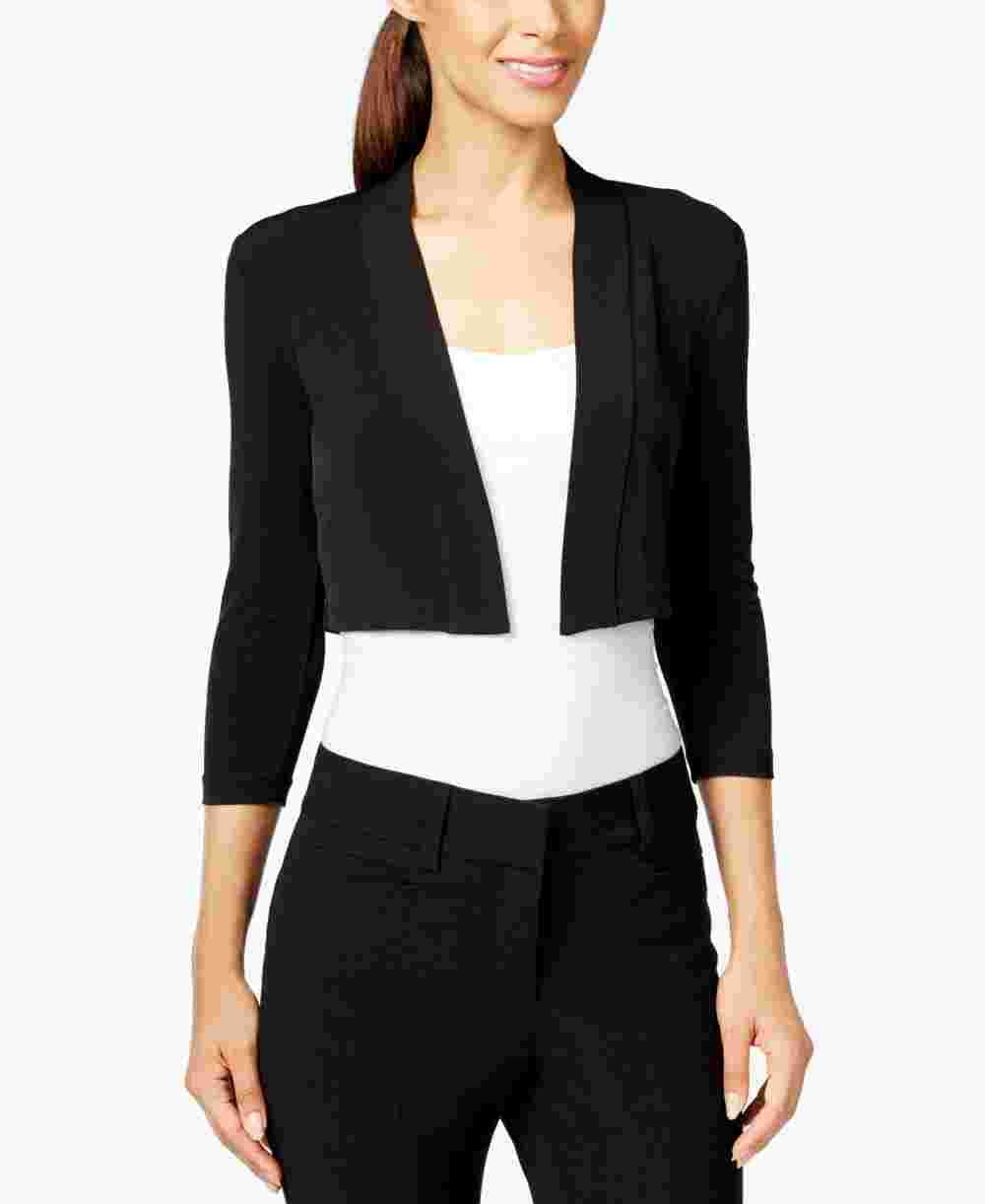 Calvin Klein Women's 3/4 Sleeve Open Cardigan Top Black Size Petite Small