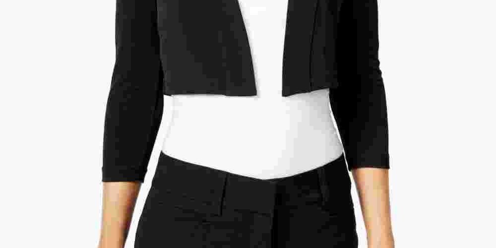 Calvin Klein Women's 3/4 Sleeve Open Cardigan Top Black Size Petite Small