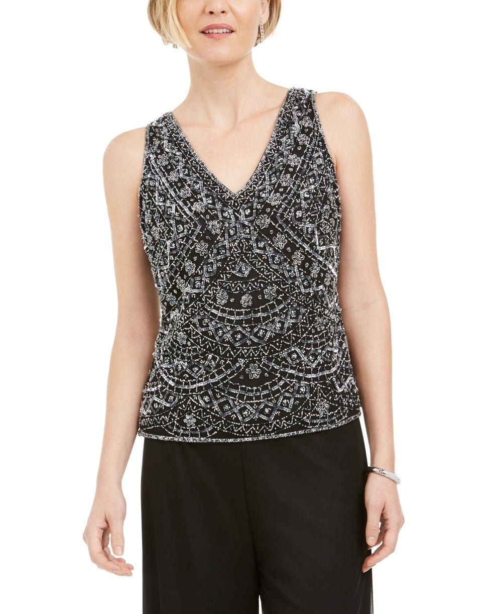 28Th & Park Women's Beaded Embroidered Top Gray Size 14